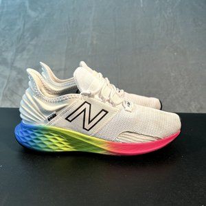 New Balance White Athletic Shoes with Rainbow Sole